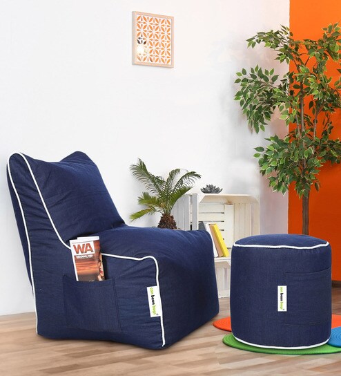 Combo Denim Xl Chair Bean Bag Cover Pouffee Cover In Blue Colour By Can